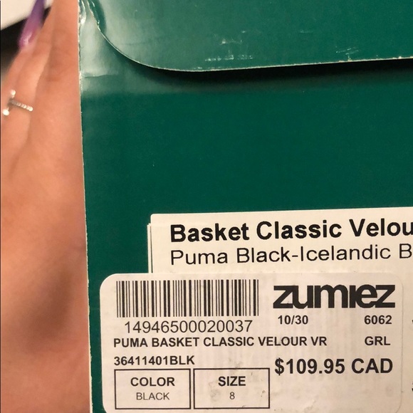 BNIB PUMA Basket Classic Velour VR Black Shoes - Picture 3 of 3